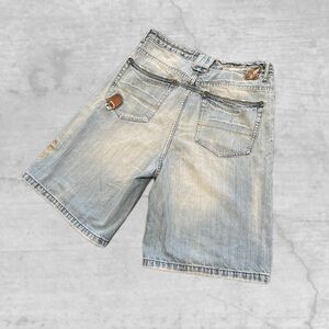 VTG Y2K 34 AKADEMIKS Denim Blue Jean baggy Skater Hip Hop Shorts 11" Distressed